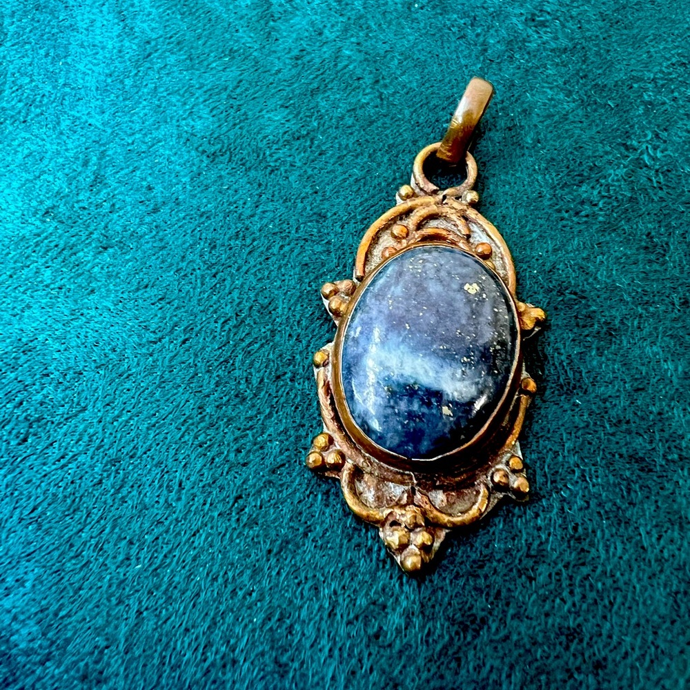 Vintage Blue Stone Sodalite or Kyanite Copper Pendant